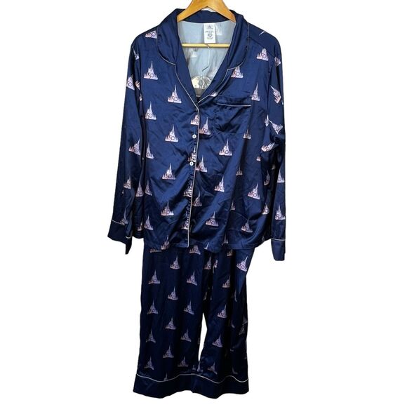 Walt Disney World 50th Anniversary Blue Satin 2 Piece Pajama Set Size 1X - Picture 1 of 16